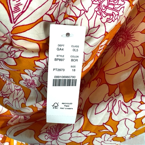 J Crew Collection Side-Cutout Poplin Midi Dress, Orange Floral, Size 18 - Picture 8 of 15